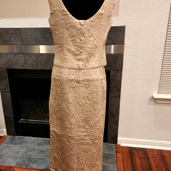 VINTAGE 60s Jackie Gold Brocade Long Gown Mod MCM RARE - Picture 2 of 5